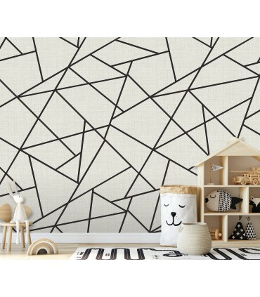 ASTM3914 - Modern Lines Black on Dove Grey Wall Mural