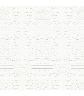 4000-59001 - Ibold White Tin Ceiling Scroll Paintable Wallpaper
