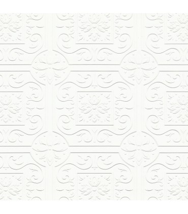 4000-59001 - Ibold White Tin Ceiling Scroll Paintable Wallpaper