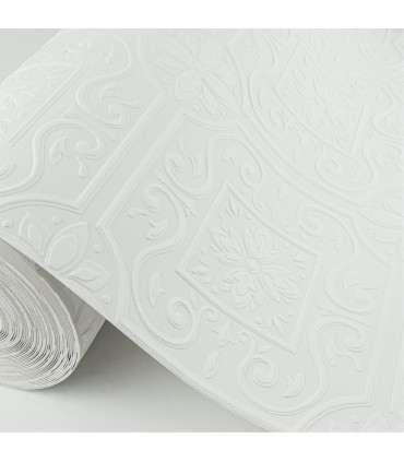 4000-59001 - Ibold White Tin Ceiling Scroll Paintable Wallpaper