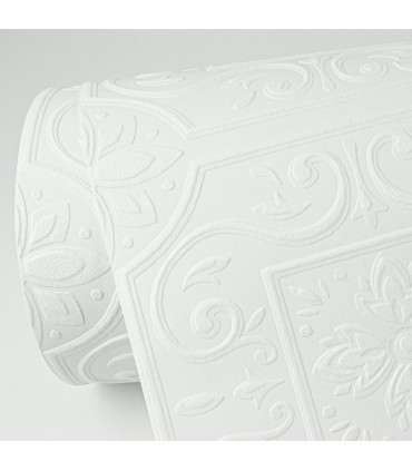 4000-59001 - Ibold White Tin Ceiling Scroll Paintable Wallpaper