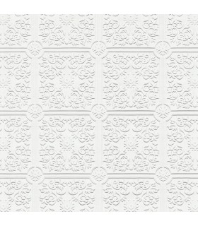 4000-96291 - Nico White Tin Ceiling Square Paintable Wallpaper