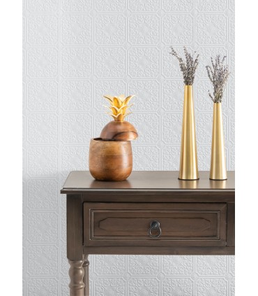 4000-96291 - Nico White Tin Ceiling Square Paintable Wallpaper