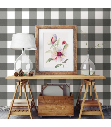 3123-12532 -Amos Charcoal Gingham Wallpaper by Chesapeake
