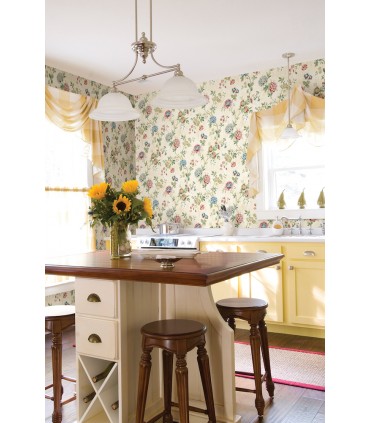 3123-02211 - Chrysanthemum Multicolor Jacobean Wallpaper by Chesapeake