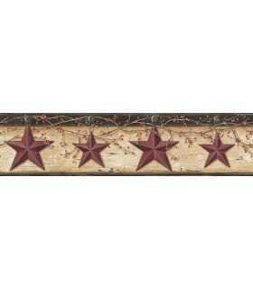 3123-44603 - Ennis Maroon Rustic Barn Star Border by Chesapeake