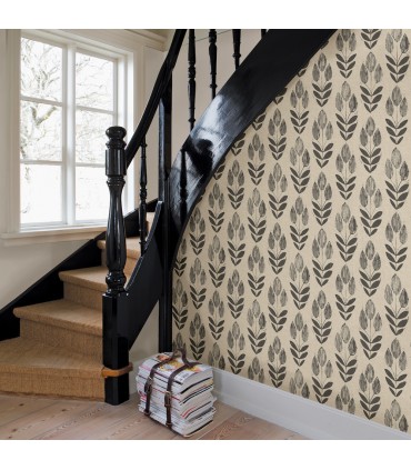 3123-24474 - Garland Black Block Tulip Wallpaper by Chesapeake