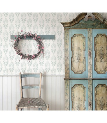 3123-24472 - Teal Block Tulip Wallpaper - Garland Black Block Tulip Wallpaper by Chesapeake