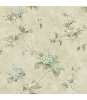 3123-76305 - Magnolia Teal Hydrangea Trail Wallpaper by Chesapeake