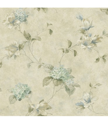 3123-76305 - Magnolia Teal Hydrangea Trail Wallpaper by Chesapeake