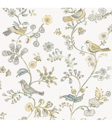 3122-10800 - Jinjur Light Yellow Bird Trail Wallpaper by Chesapeake