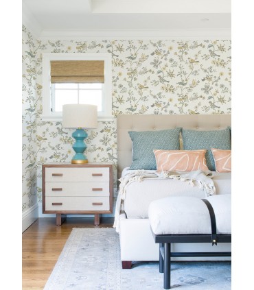 3122-10800 - Jinjur Light Yellow Bird Trail Wallpaper by Chesapeake