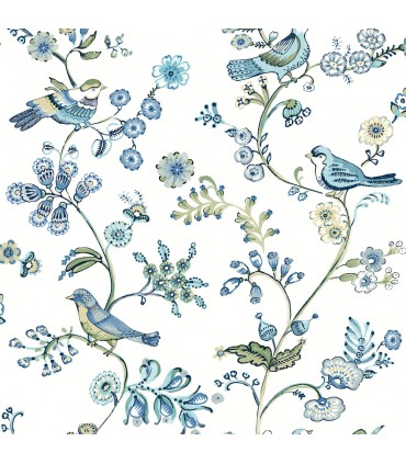 3122-10802 - Jinjur Teal Bird Trail Wallpaper by Chesapeake