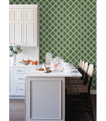 3122-11004 - Quelala Green Ring Ogee Wallpaper by Chesapeake