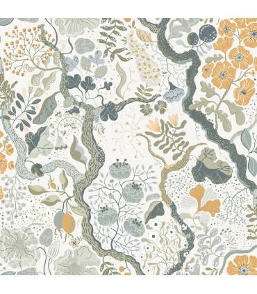 2932-65103 - Ann Turquoise Floral Vines Wallpaper- by A Street