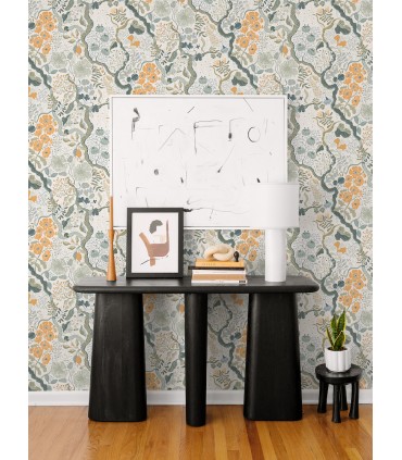 2932-65103 - Ann Turquoise Floral Vines Wallpaper- by A Street