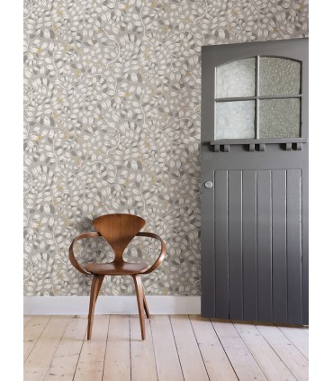 2932-65104 - Kirke Grey Leavy Vines Wallpaper- by A Street