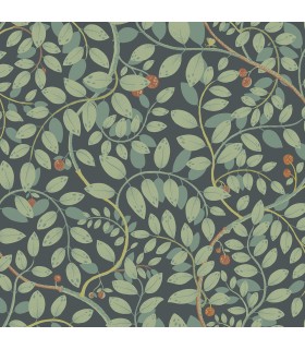 2932-65105 - Kirke Turquoise Leavy Vines Wallpaper- by A Street