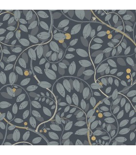 2932-65106 - Kirke Blue Leavy Vines Wallpaper- by A Street