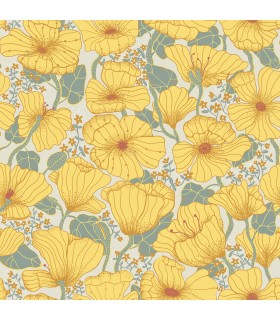2932-65112 - Matilda Yellow Poppy Fields Wallpaper- by A Street