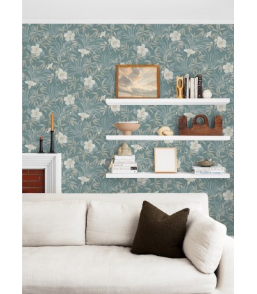 4044-38028-5 - Malecon Aqua Floral Wallpaper by Advantage
