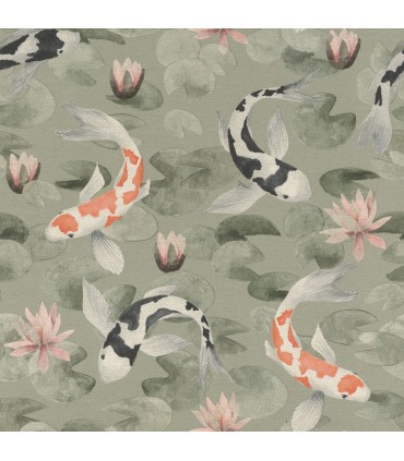 4035-409437 - Nobu Green Koi Fish Wallpaper by Advantage