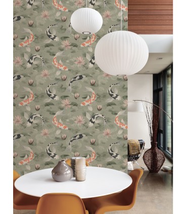 4035-409437 - Nobu Green Koi Fish Wallpaper by Advantage