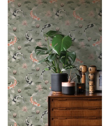 4035-409437 - Nobu Green Koi Fish Wallpaper by Advantage