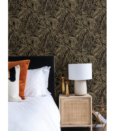 4035-832143 - Yumi Black Palm Leaf Wallpaper by Advantage
