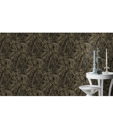4035-832143 - Yumi Black Palm Leaf Wallpaper by Advantage