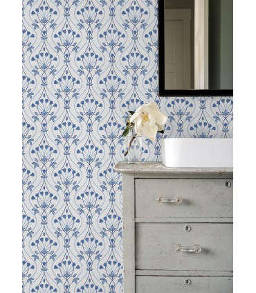 2970-26148 - Dard Blue Tulip Ogee Wallpaper- by A Street