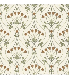2970-26146 - Dard Green Tulip Ogee Wallpaper- by A Street