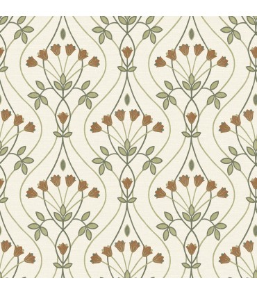 2970-26146 - Dard Green Tulip Ogee Wallpaper- by A Street