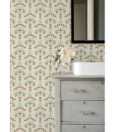 2970-26146 - Dard Green Tulip Ogee Wallpaper- by A Street