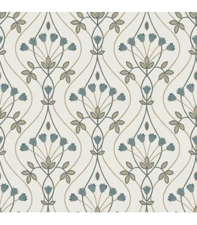 2970-26145 - Dard Teal Tulip Ogee Wallpaper- by A Street