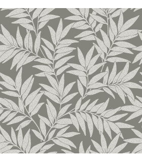 2970-26123 - Morris Dark Grey Leaf Wallpaper- by A Street