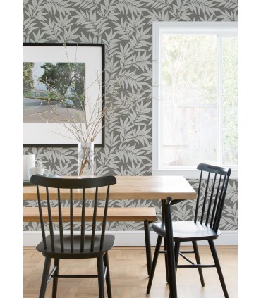 2970-26123 - Morris Dark Grey Leaf Wallpaper- by A Street