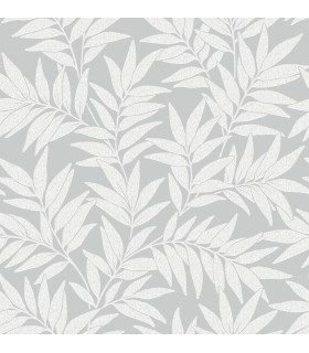 2970-26124 - Morris Light Grey Leaf Wallpaper- by A Street