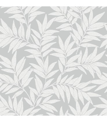 2970-26124 - Morris Light Grey Leaf Wallpaper- by A Street