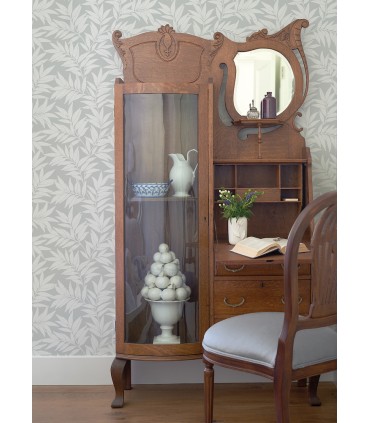 2970-26124 - Morris Light Grey Leaf Wallpaper- by A Street