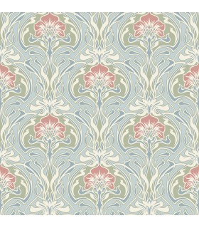 2970-26152 - Mucha Light Blue Botanical Ogee Wallpaper- by A Street