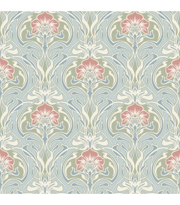 2970-26152 - Mucha Light Blue Botanical Ogee Wallpaper- by A Street