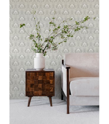 2970-26149 - Mucha Off White Botanical Ogee Wallpaper- by A Street