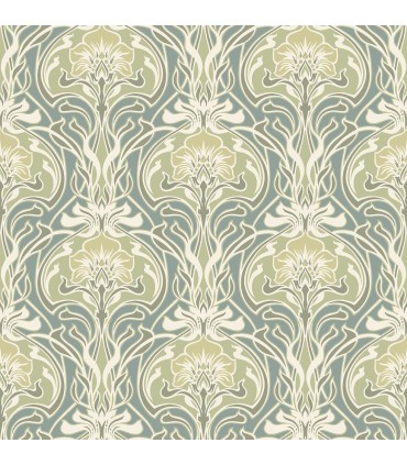 2970-26151 - Mucha Teal Botanical Ogee Wallpaper- by A Street