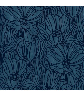 2970-87356 - Selwyn Flock Dark Blue Floral Wallpaper- by A Street