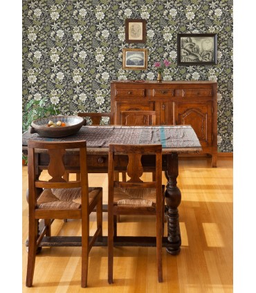 2970-87535 - Voysey Black Floral Wallpaper- by A Street