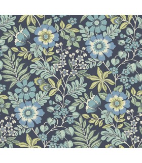2970-87533 - Voysey Navy Floral Wallpaper- by A Street