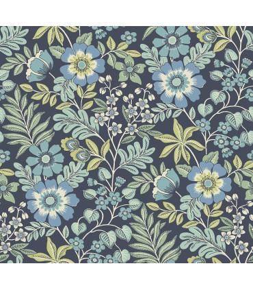 2970-87533 - Voysey Navy Floral Wallpaper- by A Street