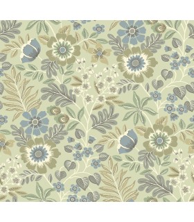 2970-87532 - Voysey Green Floral Wallpaper- by A Street