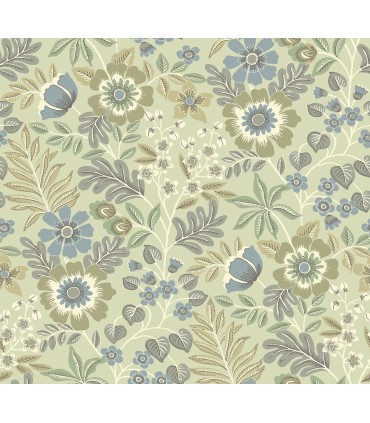 2970-87532 - Voysey Green Floral Wallpaper- by A Street